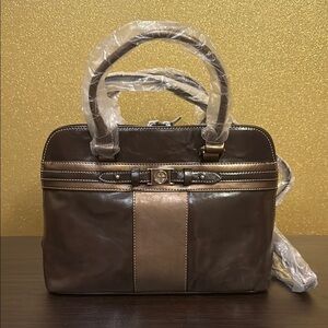 New Women's Giani Bernini Elegant Espresso Brown Leather Handbag with Crossbody